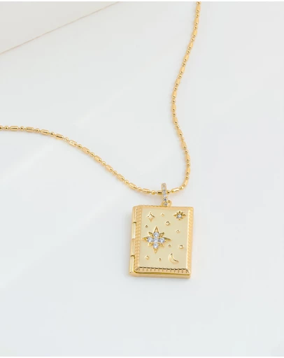 Wanderlust + Co - Fly Me To The Moon Gold Locket Necklace