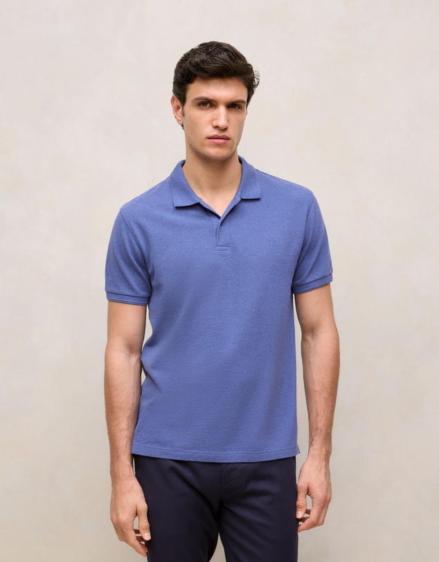 Trenery - Pique Marle Monogram Polo in True Blue