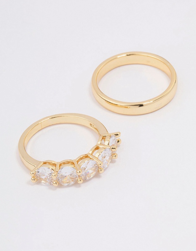 Lovisa - Gold Plated Round Cubic Zirconia Double Band Ring