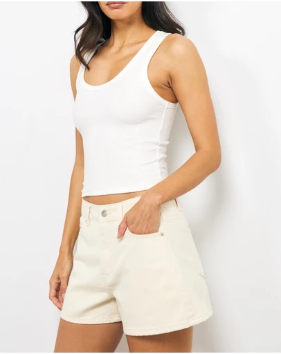 AERE - Luna Mid Rise Denim Shorts
