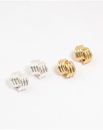 Lovisa - Mixed Metals Knotted Stud Earrings 2-Pack