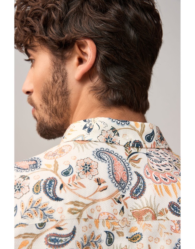 NEXT - Short Sleeve Textured Floral Printed 100% Cotton Shirt