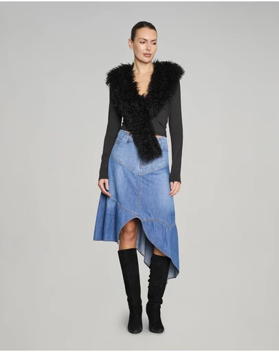 Love and Nostalgia - Little Wildflower Denim Midi Skirt