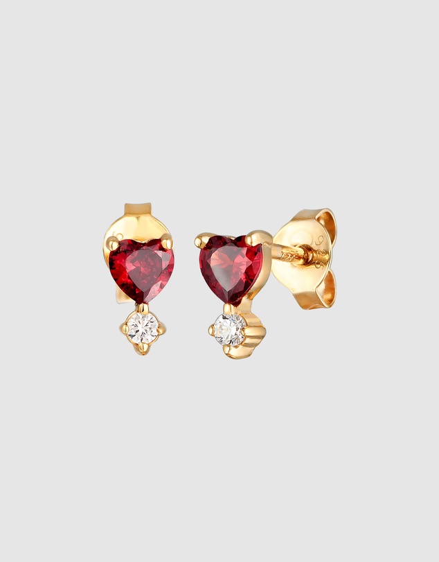 Elli Jewelry - Red Zirconia Heart Stud Earrings in Gold-Plated 925 Silver