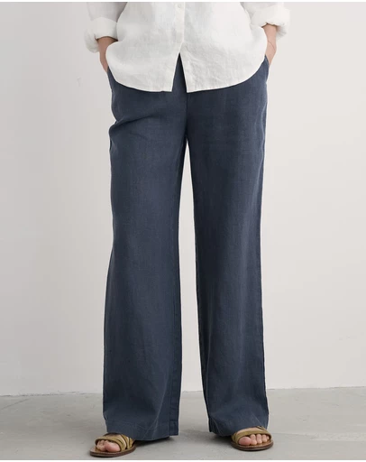 Seasalt - Seasalt Cornwall Navy Tide Flow Wide Leg Linen Trousers
