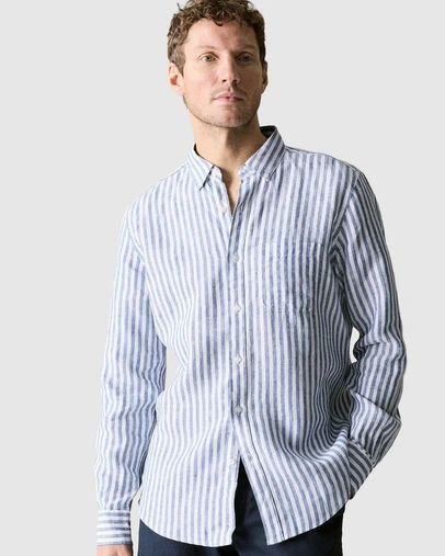Trenery - Regular Fit Delave Linen Bold Stripe Shirt