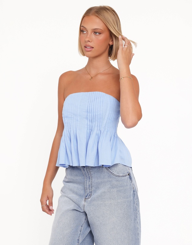 Petal & Pup - Cagnes Strapless Peplum Top - Blue