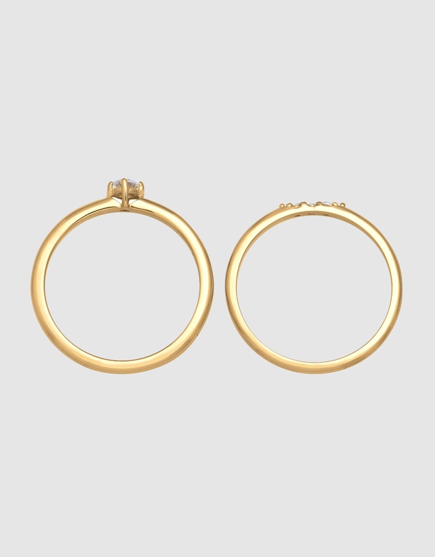 Elli Jewelry - Solitaire Zirconia Ring Set in Gold-Plated 925 Silver