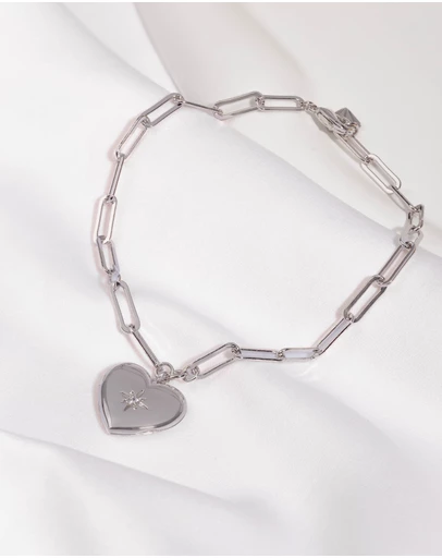 Wanderlust + Co - Heart Silver Locket Bracelet