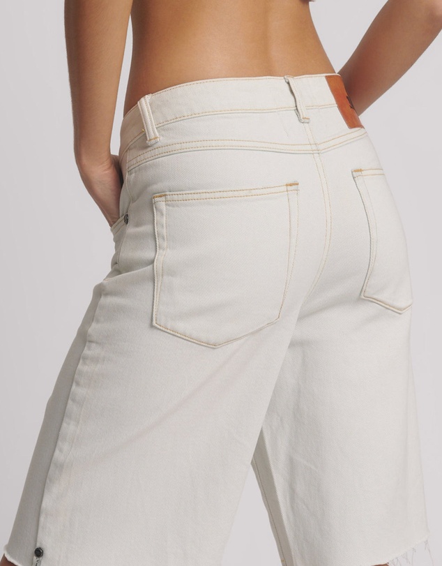 ONE TEASPOON - Le Cats Mid Waist Wide Leg Boyfriend Denim Jorts - Le Surf Blue