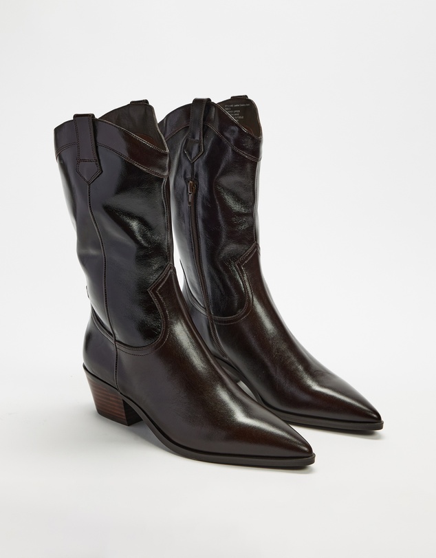 AERE - Rozalia Leather Cowboy Ankle Boots