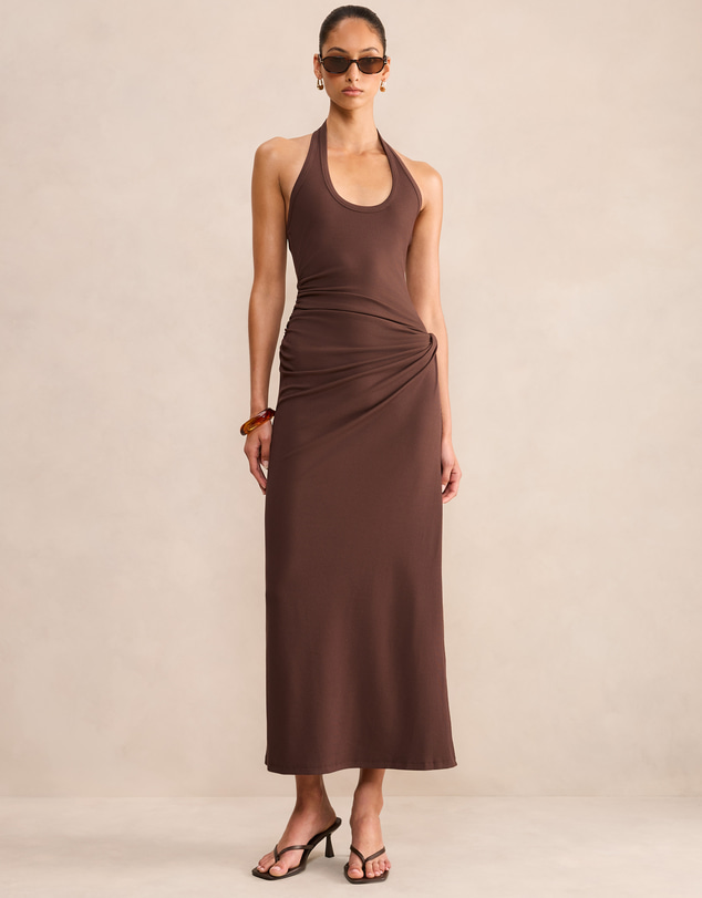 Forever New - Noa Halter Neck Draped Ribbed Midi Dress