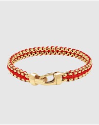 Nialaya Jewellery - Red Woven 8mm Box Chain Bracelet in Gold