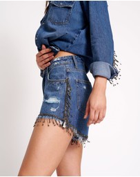 ONE TEASPOON - Razzle Dazzle Truckers Mid Waist Relaxed Shorts Blue