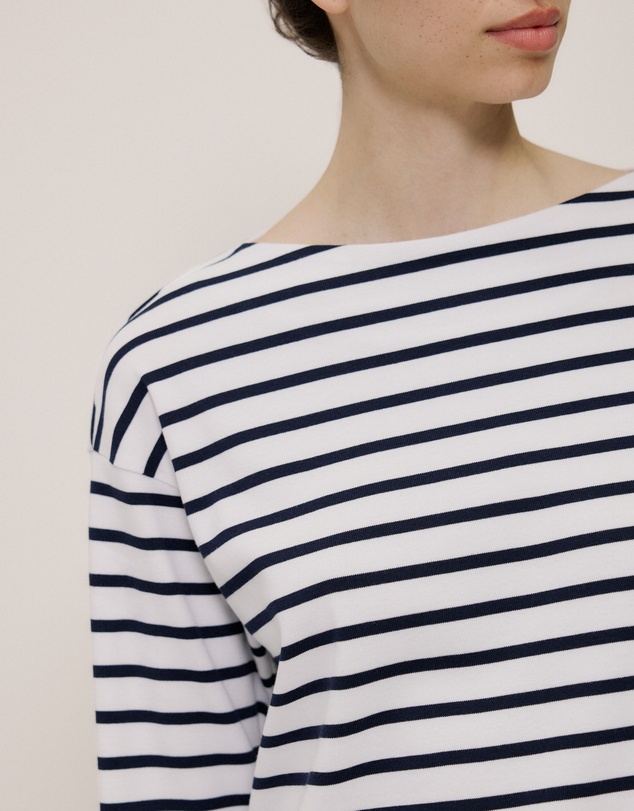 Trenery - Australian Cotton Breton Stripe Long Sleeve T-shirt in Night Sky