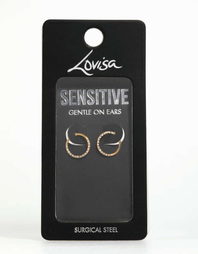Lovisa - Gold Plated Surgical Steel Diamante Pave Hoop Earrings