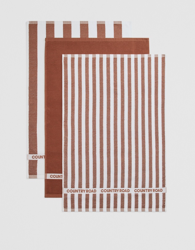 Country Road - Cr Stripe Australian Cotton Tea Towel Pack Of 3
