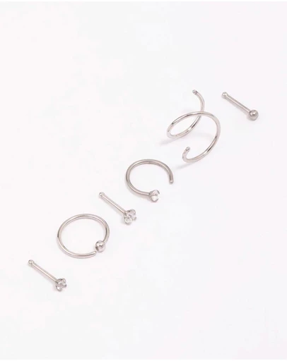 Lovisa - Surgical Steel Twisted Cubic Zirconia Nose Piercing 6-Pack