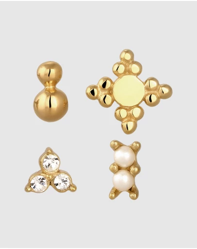 Elli Jewelry - Earrings Set Women Stud Snowflake Pearl 925 Sterling Silver Gold Plated
