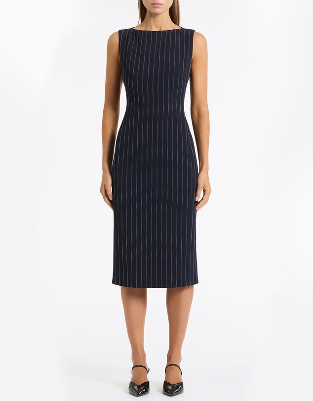 Carla Zampatti - Navy Pinstripe Sheath Dress