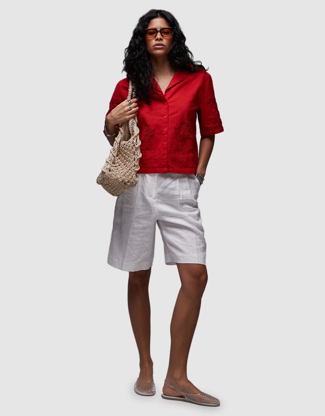 TOPSHOP - Co-Ord Cutwork Crop Shirt