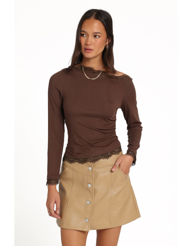 Petal & Pup - Nerida Lace Trim Knit Top - Chocolate