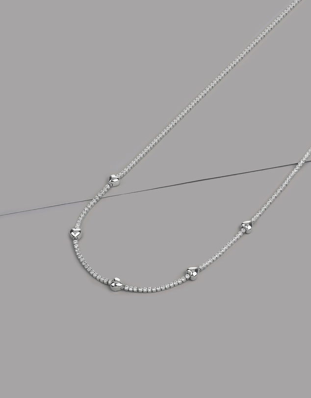 Wanderlust + Co - Heart Pave 925 Sterling Silver Petite Tennis Necklace