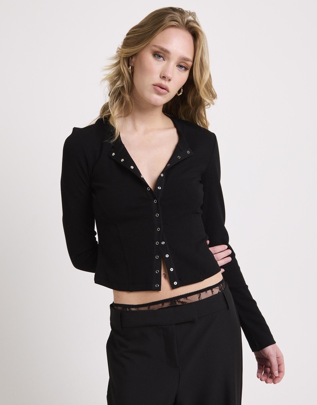 Neon Hart - Rib Snap Front Long Sleeve Top