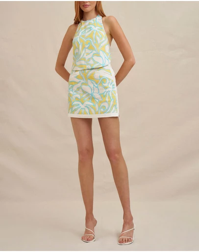 BY JOHNNY. - Painted Palm Contrast Mini Skirt