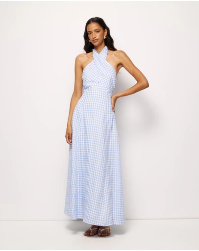 AERE - Nolana Gingham Halter Maxi Dress