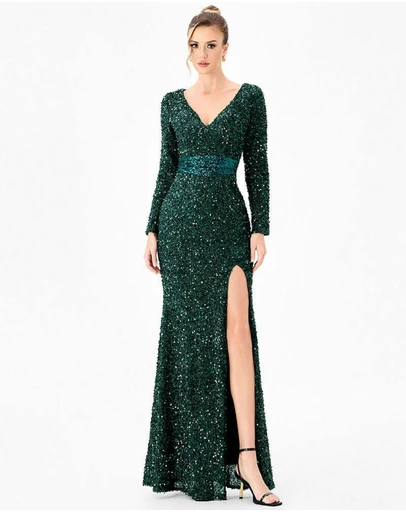 Bariano - Clyra Sleeved Sequin Maxi