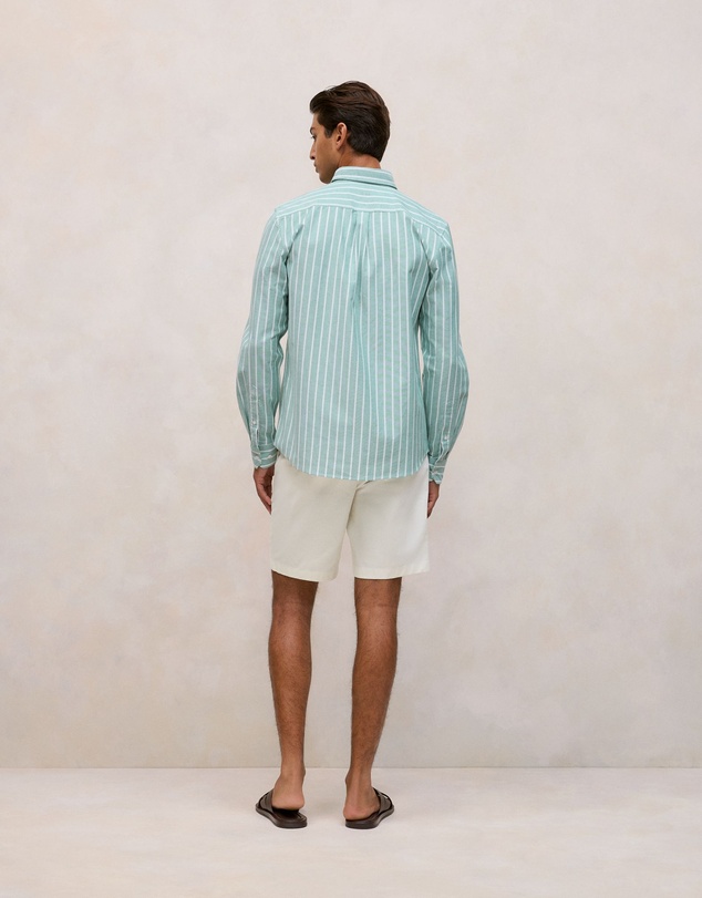 Trenery - Regular Fit Yarn Dyed Stripe Oxford Shirt in Deep Green