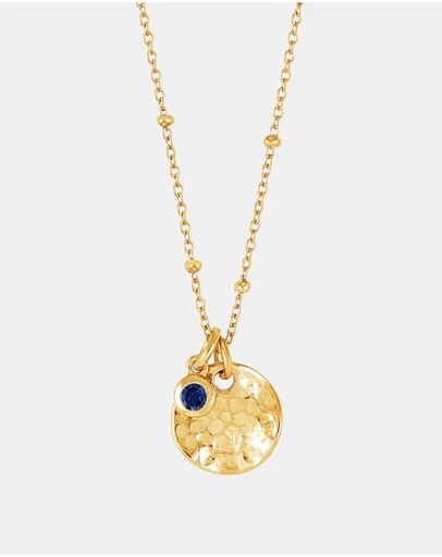 Dower & Hall - Women's Hammered Disc & Blue Sapphire Array Necklace in Gold Vermeil