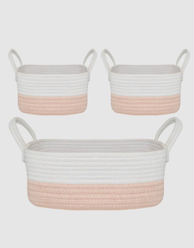 Living Textiles - 3 Pc Cotton Rope Storage Set - Blush/White