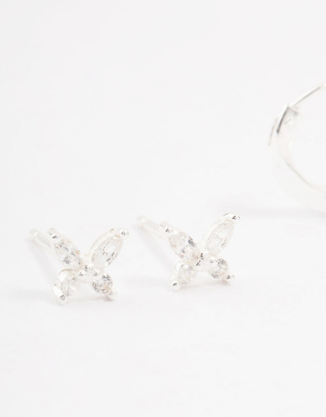 Lovisa - Sterling Silver Butterfly & Hoop Stud Earrings 2-Pack