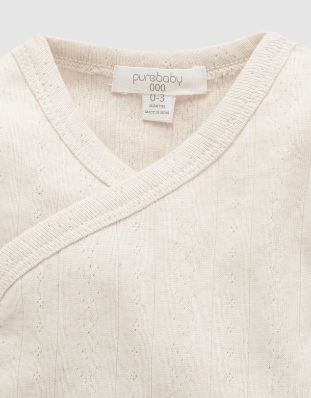 Purebaby - Ess Pointelle LS Wrap Bodysuit-Babies