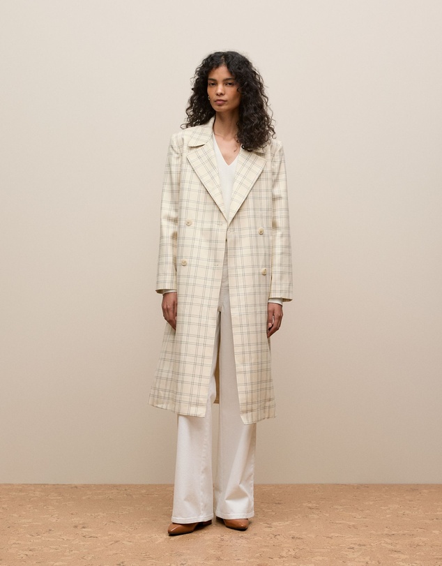 Trenery - Yarn Dyed Check Trench Coat in Fawn