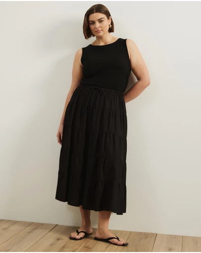 Atmos&Here Curvy - Elenora Linen Blend Tier Maxi Skirt
