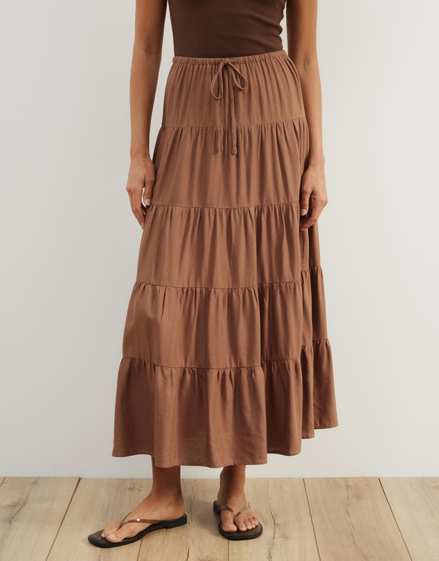 Atmos&Here - Elenora Linen Blend Tier Maxi Skirt