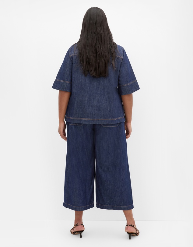 City Chic - Plus size Tiana Pocket Cotton Denim Top - dark wash