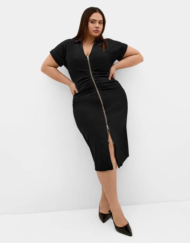 City Chic - Plus size Ruby Denim Zip Front Dress - black wash
