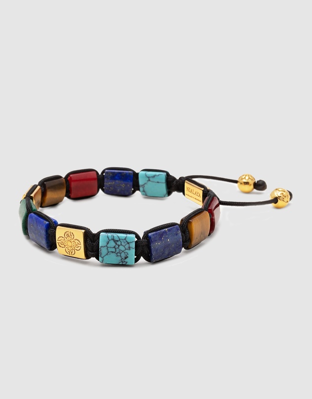 Nialaya Jewellery - The Dorje Flatbead Collection - Blue Lapis, Green Jade, Brown Tiger Eye, Red Jade and Turquoise