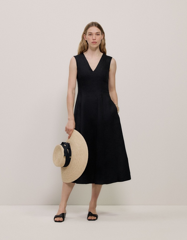 Trenery - Linen Panel Detail Sleeveless Dress in Black