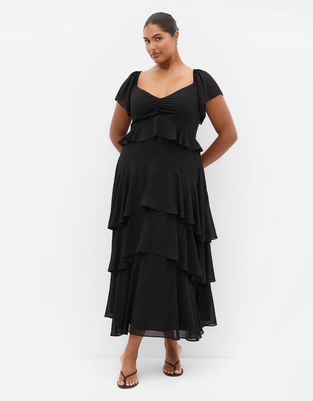 City Chic - Plus size Sienna Ruffle Tier Maxi Dress - black
