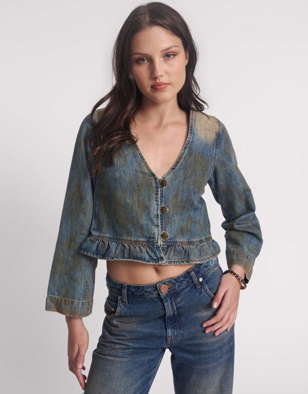 ONE TEASPOON - Denim Frill Backless Crop Top - Lucia Blue