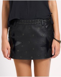 ONE TEASPOON - Axel Low Waist Micro Mini Leather Skirt - Black