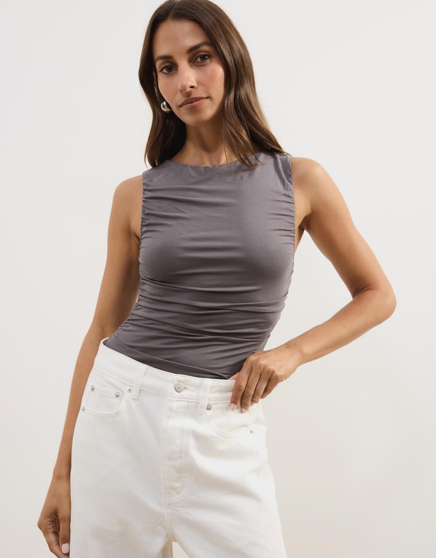 Atmos&Here - Effie Sleeveless Gathered Jersey Bodysuit