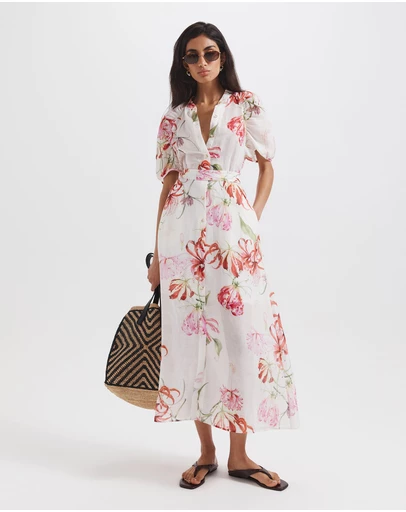 SABA - Mariposa Silk Linen Midi Dress
