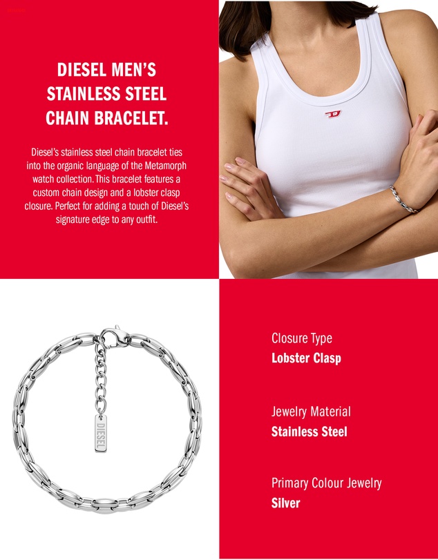 Diesel - Metamorph Silver Tone Bracelet
