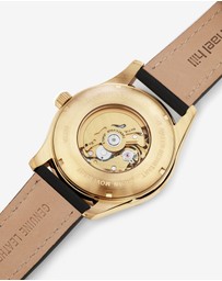 Michael Hill - Michael Hill Automatic Skeleton Watch In Gold Tone Stainless Steel And Leather